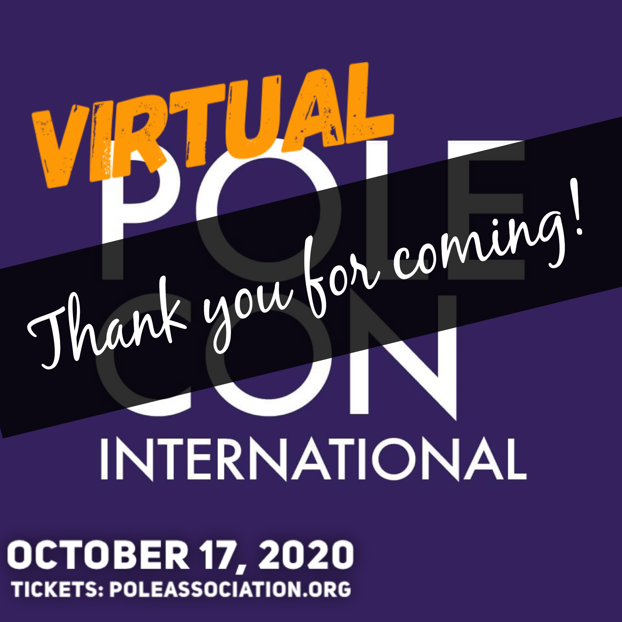 PoleCon International logo with text " Virtual thank you for coming!" October 2020