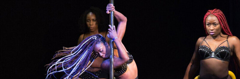 Pole Dance Troupe Performs On Stage.