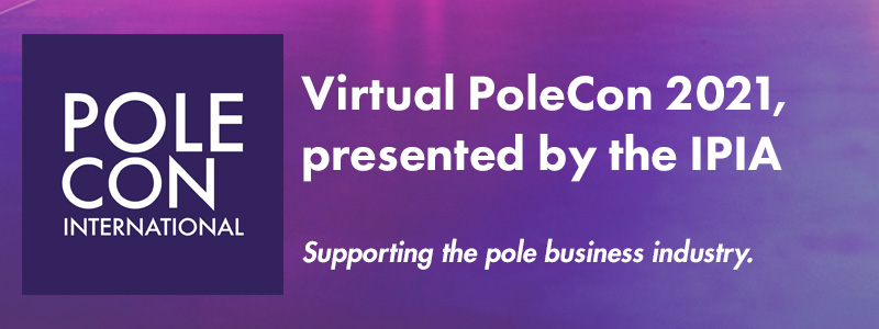 PoleCon International logo with text Virtual PoleCon 2021, presented by the IPIA. Supporting the pole business industry.