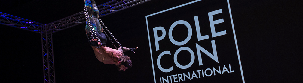 Eddie Danger performs aerial chains at PoleCon 2024